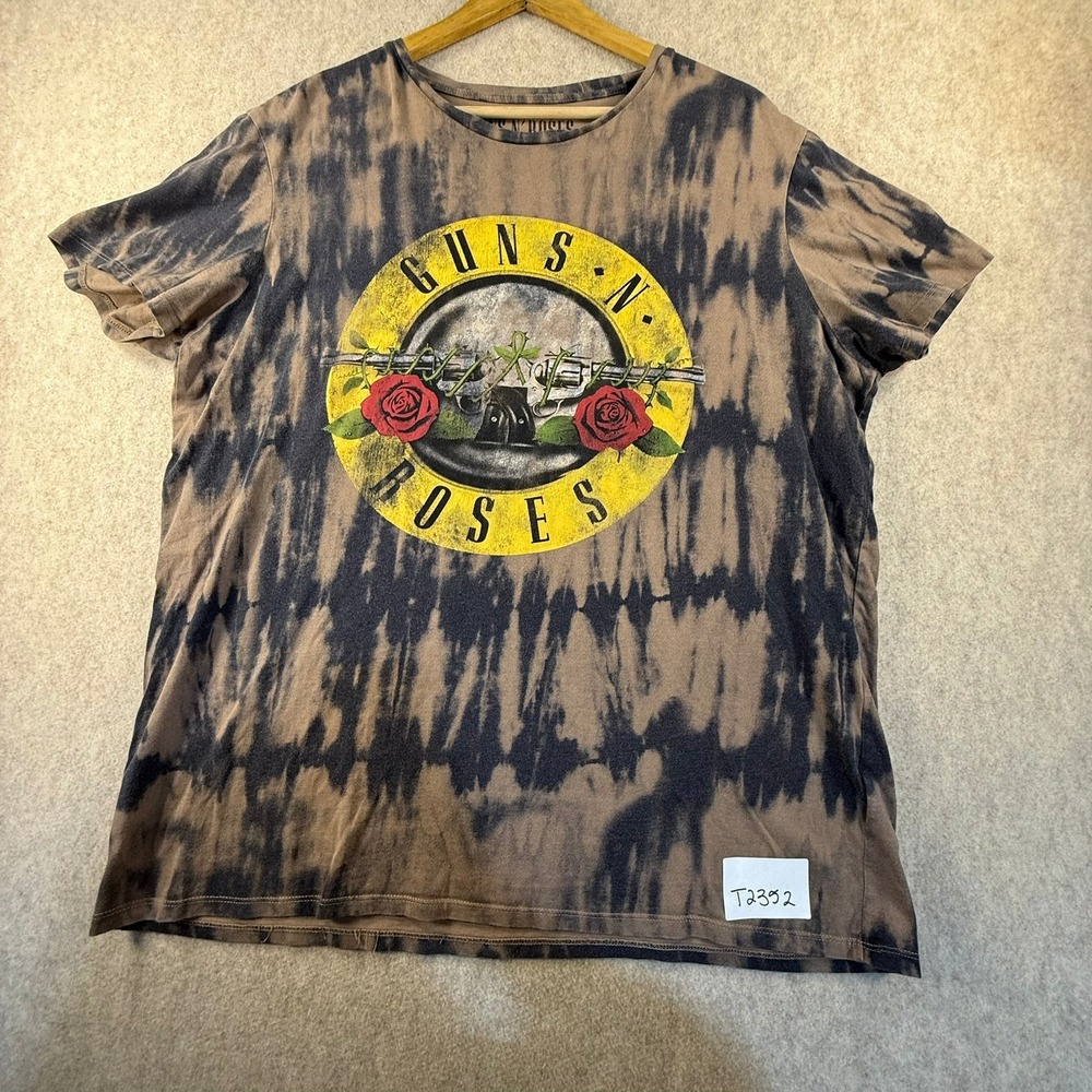 Guns N Roses Band Graphic T-Shirt Brown Black Tie Dye Acid Wash 2021 Logo Tee
